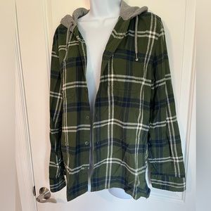 Aeropostale Green Blue and White Plaid Button Up Hoodie
